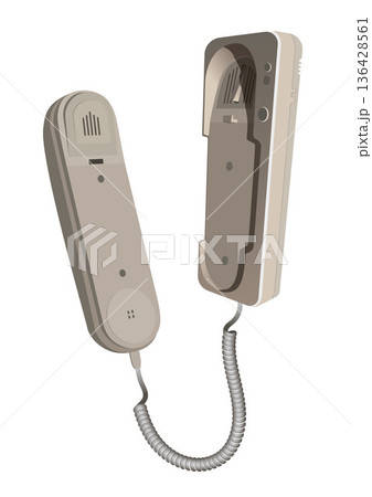 Intercom on the wall, handset on hold. Vector. 136428561