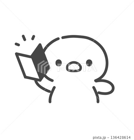 初心者マークを手に持つひよこの手書き線画イラスト 初心者マークを手に持つひよこの手書き線画イラスト 136428614