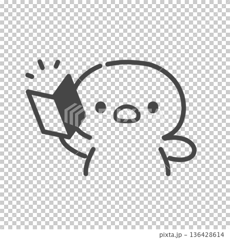 初心者マークを手に持つひよこの手書き線画イラスト 初心者マークを手に持つひよこの手書き線画イラスト 136428614