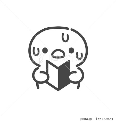 初心者マークを手に持って汗をかくひよこの手書き線画イラスト 焦り・困惑・不安を表現した初心者イメージ 初心者マークを手に持って汗をかくひよこの手書き線画イラスト 焦り・困惑・不安を表現した初心者イメージ 136428624