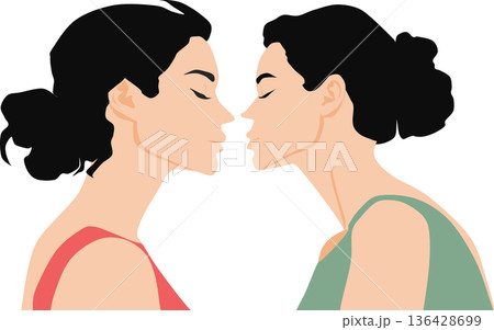 kissをする女性の横顔のイラスト kissをする女性の横顔のイラスト 136428699