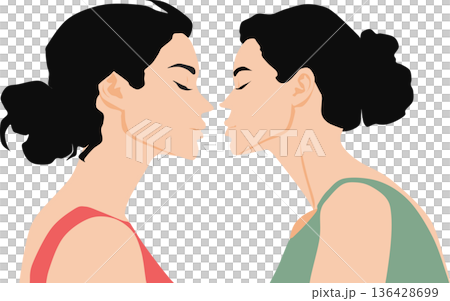 kissをする女性の横顔のイラスト kissをする女性の横顔のイラスト 136428699