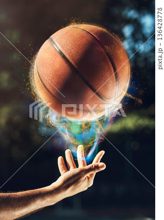 Person, hands and basketball in nature for sports game, match or art on the outdoor court. Man or player with ball and color ready for fitness, playing or athletic practice in championship tournament Person, hands and basketball in nature for sports game, match or art on the outdoor court. Man or player with ball and color ready for fitness, playing or athletic practice in championship tournament 136428778