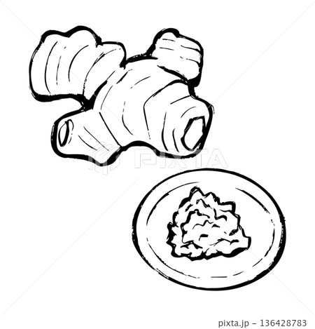 生姜とおろし生姜の線画イラスト 136428783