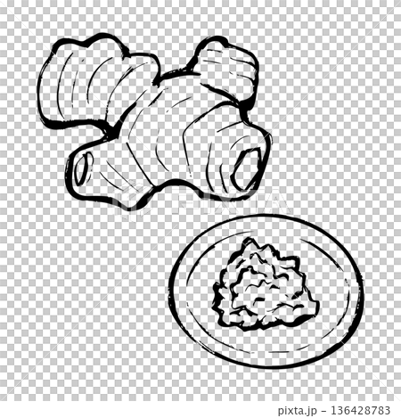 生姜とおろし生姜の線画イラスト 136428783