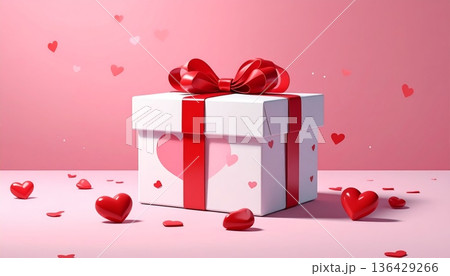A romantic red and pink gift box set featuring heart decorations and elegant ribbons for a Valentine celebration or surprise anniversary present A romantic red and pink gift box set featuring heart decorations and elegant ribbons for a Valentine celebration or surprise anniversary present 136429266