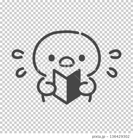 Hand-drawn line drawing of a sweaty chick holding a beginner's mark in his hand - Impatience/Confusion Hand-drawn line drawing of a sweaty chick holding a beginner's mark in his hand - Impatience/Confusion 136429302