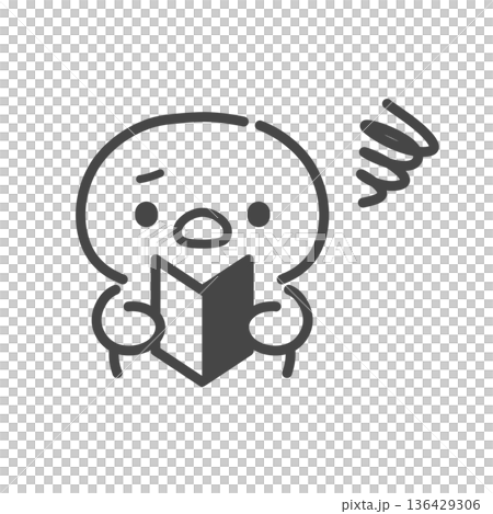 初心者マークを手に持ってもやもやするひよこの手書き線画イラスト 不安・迷い 初心者マークを手に持ってもやもやするひよこの手書き線画イラスト 不安・迷い 136429306