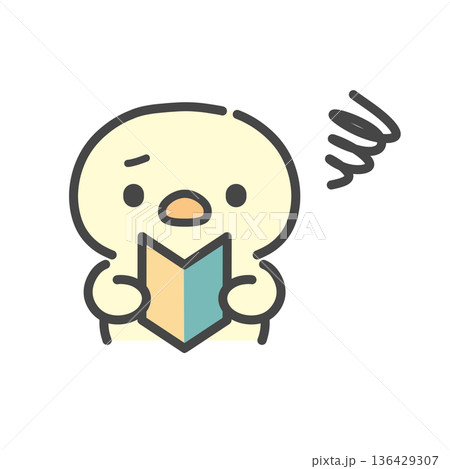 初心者マークを手に持ってもやもやするひよこの手書きイラスト 不安・迷い 初心者マークを手に持ってもやもやするひよこの手書きイラスト 不安・迷い 136429307