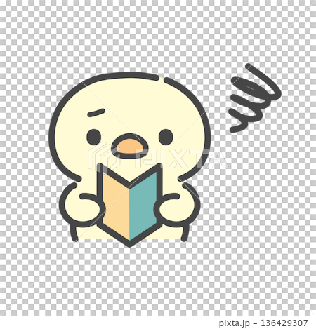 初心者マークを手に持ってもやもやするひよこの手書きイラスト 不安・迷い 初心者マークを手に持ってもやもやするひよこの手書きイラスト 不安・迷い 136429307
