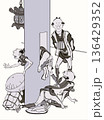 北斎漫画胎内くぐり白黒 136429352