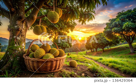 A ripe green coconut palm tree in Thailand stands tall like a tropical Christmas fir, offering fresh healthy fruit for a sweet juicy holiday celebration in nature A ripe green coconut palm tree in Thailand stands tall like a tropical Christmas fir, offering fresh healthy fruit for a sweet juicy holiday celebration in nature 136429364