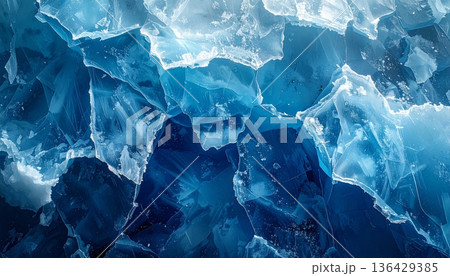 A macro shot of blue ice texture reveals transparent frozen crystals and a clear abstract pattern of frost inside a cold glass cube of water A macro shot of blue ice texture reveals transparent frozen crystals and a clear abstract pattern of frost inside a cold glass cube of water 136429385