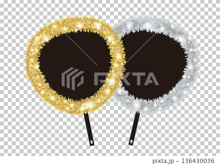 金銀のファー付きうちわのイラスト 136430036