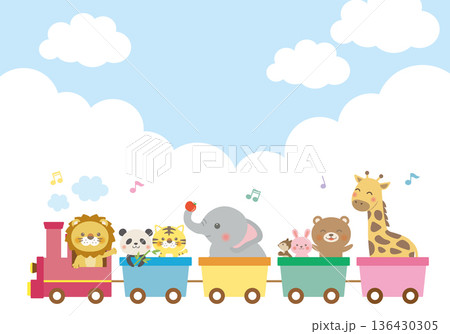 動物たちが汽車に乗るかわいい背景フレーム 動物たちが汽車に乗るかわいい背景フレーム 136430305