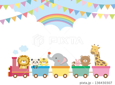 動物たちが汽車に乗るかわいい背景フレーム 136430307