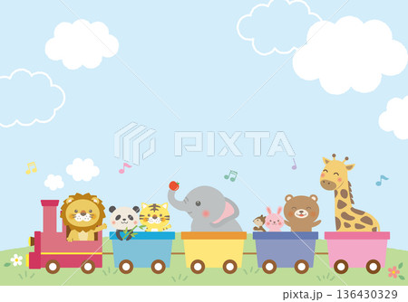 動物たちが汽車に乗るかわいい背景フレーム 136430329