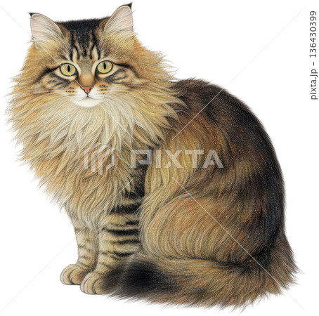 アンティーク風の猫のイラスト ヴィンテージ調の動物素材 アンティーク風の猫のイラスト ヴィンテージ調の動物素材 136430399