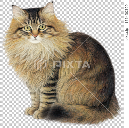 アンティーク風の猫のイラスト ヴィンテージ調の動物素材 アンティーク風の猫のイラスト ヴィンテージ調の動物素材 136430399