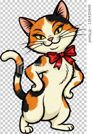 アンティーク風の猫のイラスト　ヴィンテージ調の動物素材 136430409