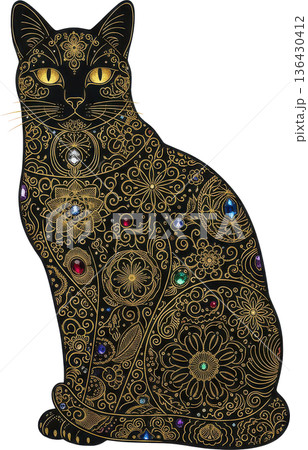 アンティーク風の猫のイラスト ヴィンテージ調の動物素材 アンティーク風の猫のイラスト ヴィンテージ調の動物素材 136430412