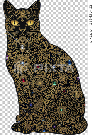 アンティーク風の猫のイラスト ヴィンテージ調の動物素材 アンティーク風の猫のイラスト ヴィンテージ調の動物素材 136430412