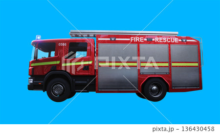 fire engine driving fast. realistic dynamic reflections on the car body.3d rendering. 136430458