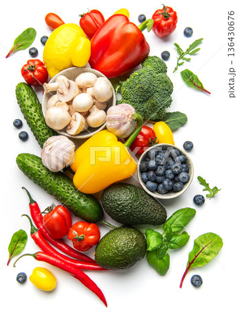 Healthy eating concepts with colorful fresh whole organic ingredients 136430676