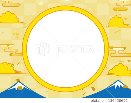 年賀状、富士山、富士、正月、イラスト、年賀、日本、新年、和風、 136430692