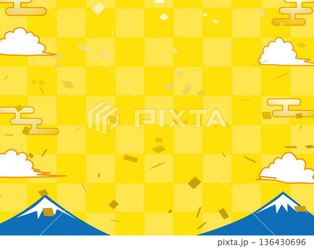 年賀状、富士山、富士、正月、イラスト、年賀、日本、新年、和風、 136430696