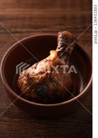 roasted chicken with brown rice 136431803