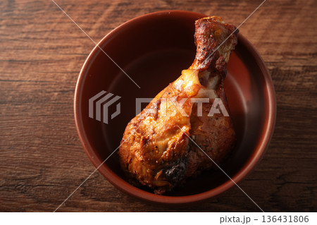 roasted chicken with brown rice 136431806