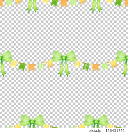 Seamless pattern with a bow and garland. Watercolor, marker illustration. Hand drawn isolated art. Hanging flags on ribbon for St. Patrick's Day, textiles, fabrics, backgrounds, packaging, wallpaper Seamless pattern with a bow and garland. Watercolor, marker illustration. Hand drawn isolated art. Hanging flags on ribbon for St. Patrick's Day, textiles, fabrics, backgrounds, packaging, wallpaper 136431851