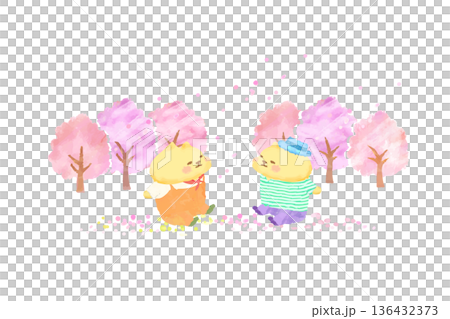 Spring watercolor illustration of a cute cat enjoying cherry blossoms 136432373