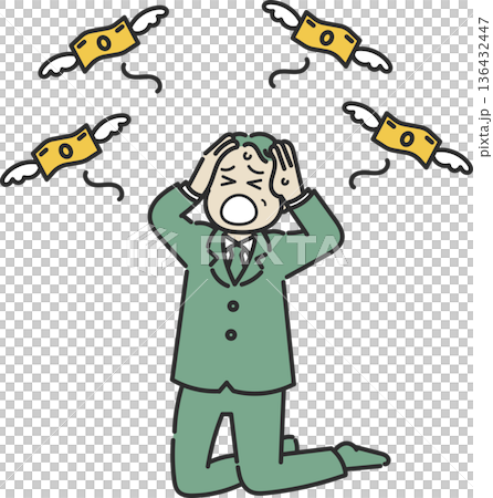 破産、借金をする50代男性のイラスト 線画のみ 破産、借金をする50代男性のイラスト 線画のみ 136432447
