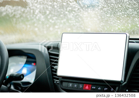 Side view of empty car infotainment tablet screen mockup Side view of empty car infotainment tablet screen mockup 136432508