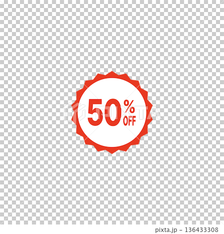 赤と黄色のセールラベルアイコン メダル 赤 136433308