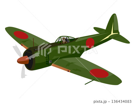 日本陸軍の隼戦闘機（緑塗装）のイラスト 136434083