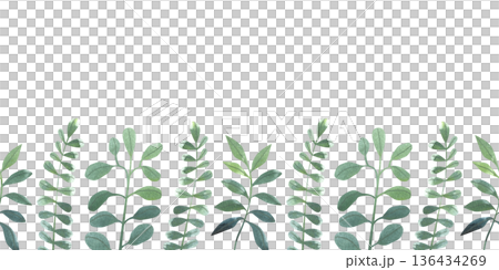 Seamless border with hand-drawn watercolor green branches and leaves. Spring and summer collection of colorful plants in a simple style. Seamless border with hand-drawn watercolor green branches and leaves. Spring and summer collection of colorful plants in a simple style. 136434269