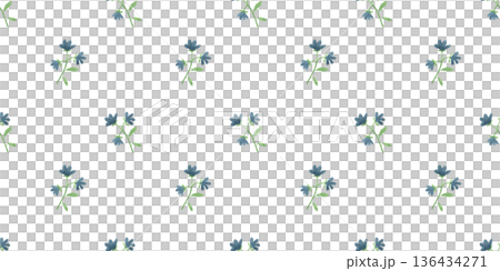Seamless pattern featuring hand drawn watercolor illustrations of blue flowers. Spring, summer collection of colorful plants in a simple style. Seamless pattern featuring hand drawn watercolor illustrations of blue flowers. Spring, summer collection of colorful plants in a simple style. 136434271
