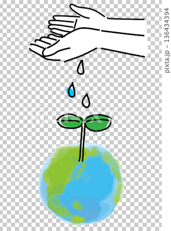 ESG圖片,手繪線條畫,一隻手正在澆灌大地 ESG圖片,手繪線條畫,一隻手正在澆灌大地 136434394