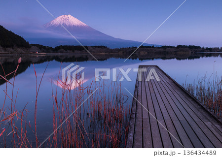 田貫湖に映る夕暮れの富士山 136434489