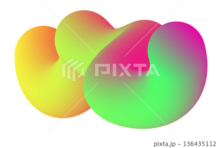 Vibrant 3D rendered organic form with a smooth multicolor gradient transition on a white background Vibrant 3D rendered organic form with a smooth multicolor gradient transition on a white background 136435112