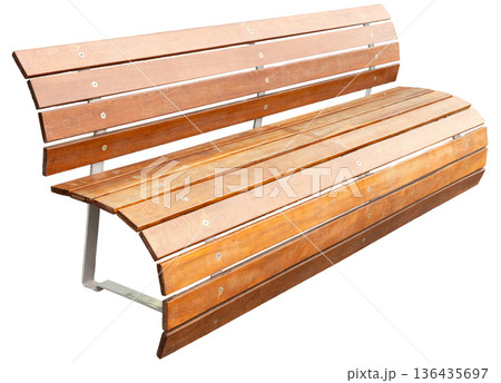 This is a wooden bench made of slats with a sturdy metal frame. It is designed for use in parks, gardens, or outdoor areas for people to sit and relax This is a wooden bench made of slats with a sturdy metal frame. It is designed for use in parks, gardens, or outdoor areas for people to sit and relax 136435697