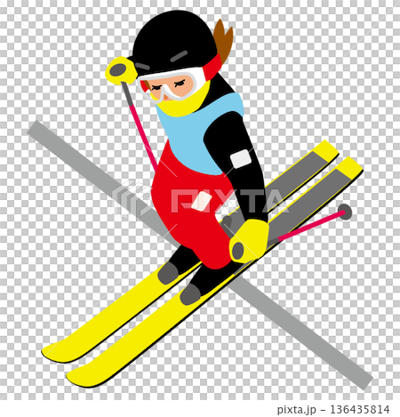 ウインタースポーツの試合に挑む女子のイラスト・スキースロープスタイル01 ウインタースポーツの試合に挑む女子のイラスト・スキースロープスタイル01 136435814
