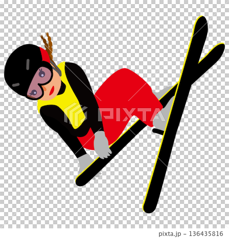 冬季運動比賽女子選手插圖 - 滑雪大跳台 01 冬季運動比賽女子選手插圖 - 滑雪大跳台 01 136435816
