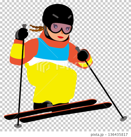 一位女性參加冬季運動比賽的插圖 - 滑雪雪上技巧 02 136435817