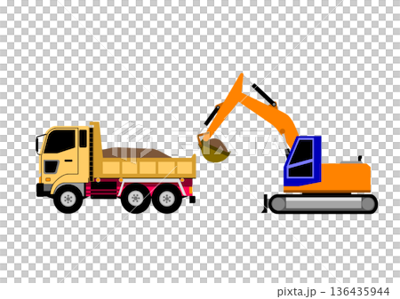 Set of excavator and dump truck 136435944