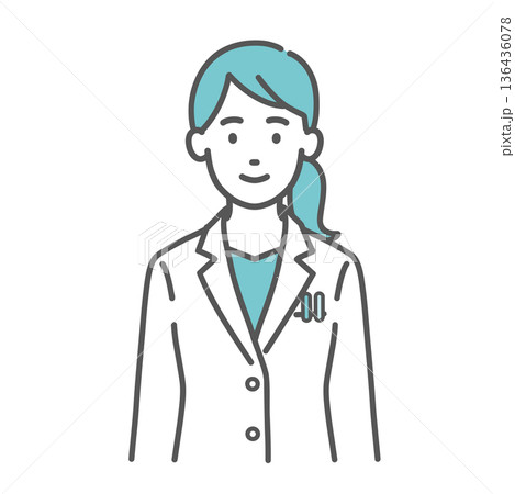 笑顔の女性医師・薬剤師のイラスト(白衣・正面) 笑顔の女性医師・薬剤師のイラスト(白衣・正面) 136436078