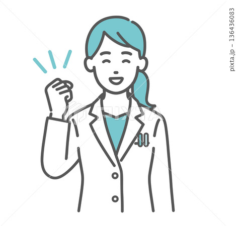 ガッツポーズをする女性医師・薬剤師のイラスト(応援・達成) ガッツポーズをする女性医師・薬剤師のイラスト(応援・達成) 136436083